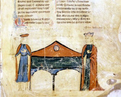 Tristan a Iseult. Miniatura francouzského rukopisu ze 14. století. Bibl. Marciana, Benátky. od French School