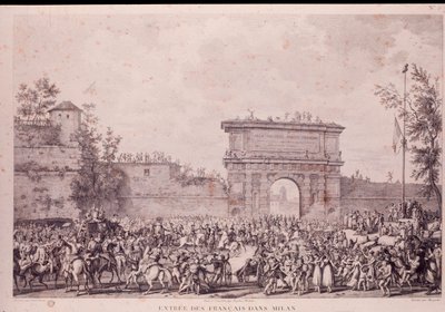 Triumfální vjezd francouzských vojsk pod vedením Napoleona Bonaparta do Milána, 15. května. od French School
