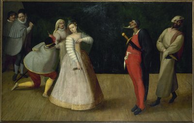 Skupina italských komediantů (Gelosi), kolem roku 1580 (olej) od French School
