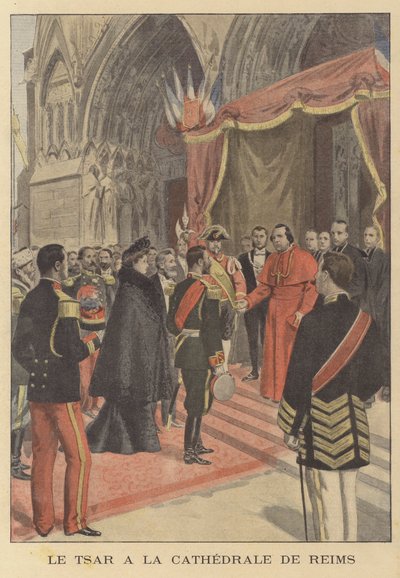 Car Nicholas II Ruska v katedrále v Remeši během jeho návštěvy ve Francii (barevné lito) od French School