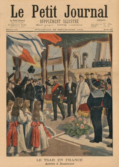 Car Nicolas II ve Francii, přijíždějící do Dunkerque, ilustrace přední obálky z 