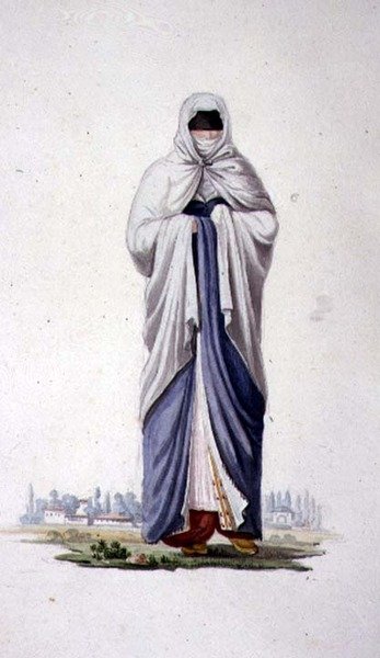 Turecká žena ze Smirny, pravděpodobně Kusinářství, osmanské období, třetí čtvrtina 18. století (akvarel na papíře) od French School