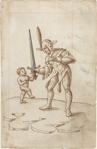 Odvrať ostrý meč [fol. 44 recto], asi 1512-1515 (pero a hnědý inkoust s akvarelem na křídovém papíře) od French School