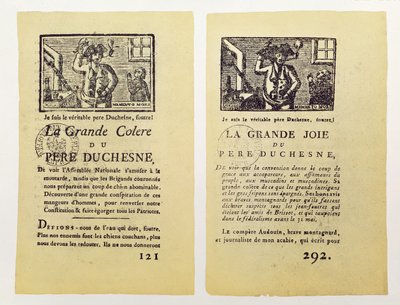 Dvě stránky z La Grande Colere de Pere Duchesne, 1792 od French School