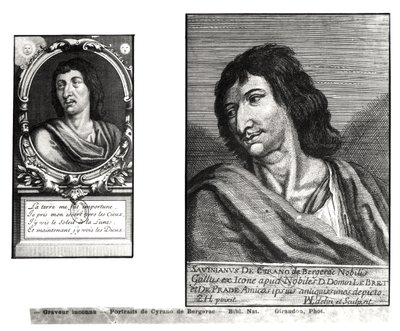 Dva portréty Savinien Cyrano de Bergerac (1619-55), vpravo po Zacharie Heince (1611-69) od French School