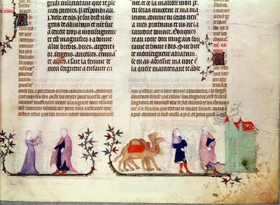 Dvě scény z příběhu o Rebecce u studny, z Bible Jean de Sy, kolem roku 1355 od French School