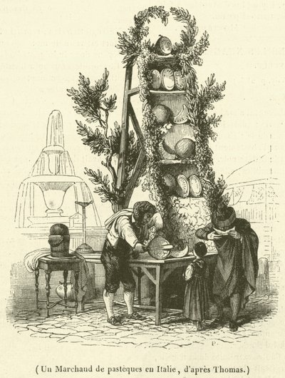 Obchodník s melounem v Itálii (rytina) od French School