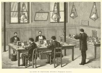 Post of the Multiple Telegraph Printer Baudot (rytina) od French School