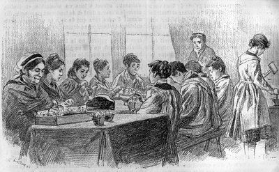 Workshop hloupých mladých dívek v Salpetriere v Paříži, v "" novinách mládeže "" 1887. od French School