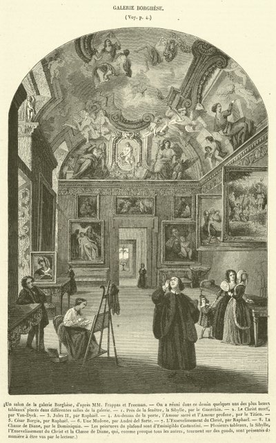 Salon v galerii Borghese (rytina) od French School