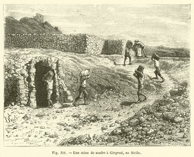 Sirný důl v Girgenti, Sicílie (rytina) od French School