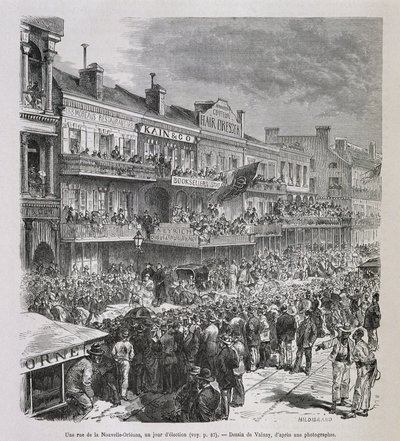 Ulice v New Orleans v den voleb 1875 - v „“Le Tour du Monde“, 2. sem. 1876 od French School