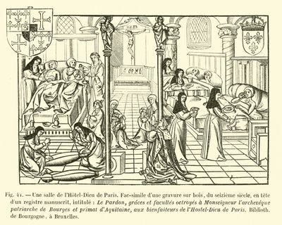 Pokoj v hotelu-Dieu v Paříži od French School