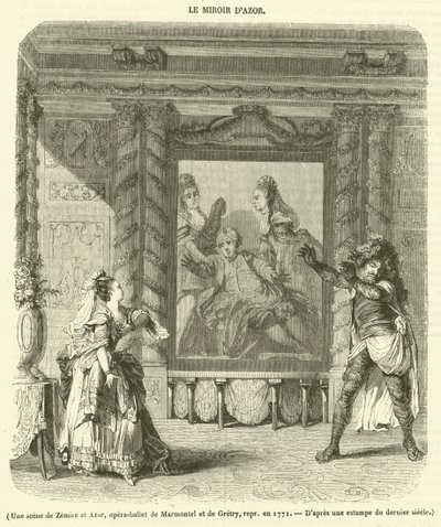 Scéna ze Zemire a Azor, opera-balet Marmontel a Gretry, provedená v roce 1771 (rytina) od French School