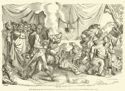 Une scene du poeme des Niebelungen (rytina) od French School