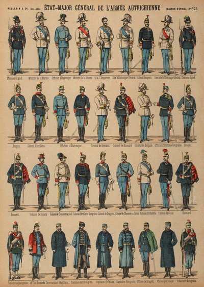 Uniformy rakousko-uherské armády (barevná rytina) od French School