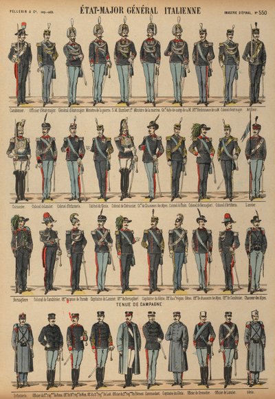 Uniformy italské armády (barevná rytina) od French School