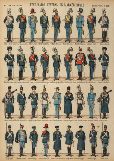 Uniformy ruské armády (barevná rytina) od French School
