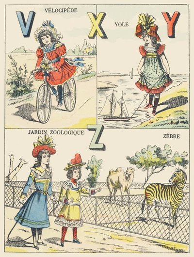 V X Y Z: velociped, yole, zoologická zahrada, zebra od French School