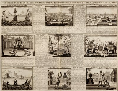 Různé pohledy na Siam a Ayutthayu z knihy Du Royaume de Siam od Simona de la Loubere, vydané v roce 1688. od French School
