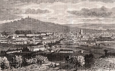 Vesoul - obec Grand Est of France, prefektura departementu Haute-Saone v regionu Bourgogne-Franche-Comte - rytina v „France illustree: geografie, historie, statistická správa“ od V.-A. Sladově hnědá. 1884 od French School