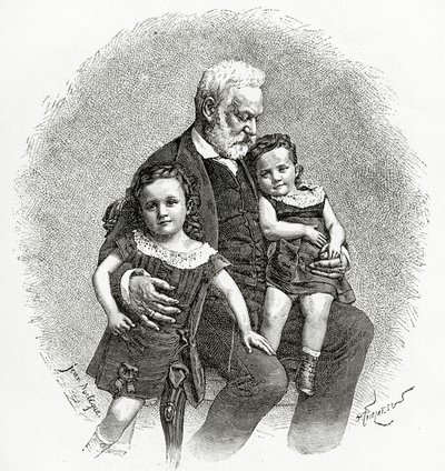 Victor Hugo a jeho vnuci, 19. století (č. rytina) od French School