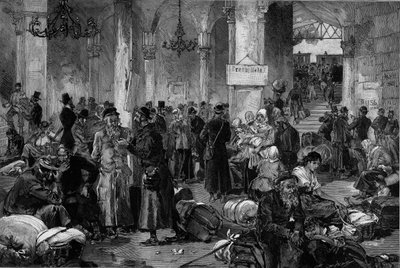 Vídeň 1882, Síň ztracených příčin Severního Fahnu: repatriace Židů vyhnaných po uklidnění antisemitského hnutí, které se objevilo v Rusku, z „Le Monde Illustre“ od French School