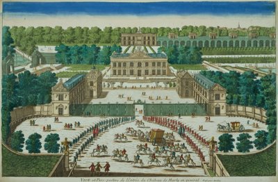 Pohled a perspektiva vchodu do zámku Marly, vyrytý Antoine Aveline (1691-1743) od French School