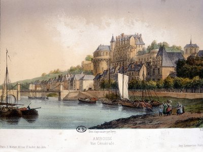 Pohled na Amboise - litografie od French School