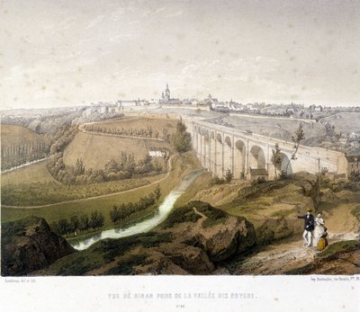 Pohled na Dinan, viadukt a údolí Walnut Valley. Ilustrace z 19. století uchovávaná v muzeu v Dinanu. od French School