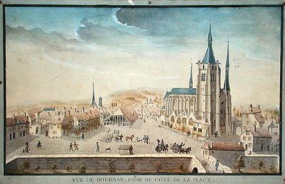 Pohled na Dourdan od vězně, cca 1800 (wc na papíře) od French School