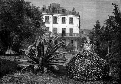 Pohled na Hauteville House (Hauteville-House), sídlo Victora Huga během jeho exilu na ostrově Guernsey. Gravírování do „“The Illustrous World““ č. 1249 z 5. března od French School