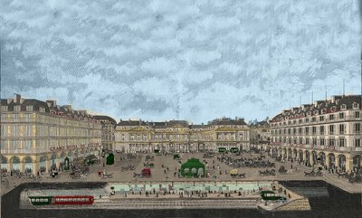 Pohled na Palais-Royal a Rue de Rivoli s průřezem metropolitní železniční stanice 1898 (barevný lept) od French School