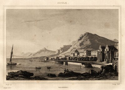 Pohled na Palermo, Sicílie, rytina Storelli, v „“ Malebné Itálii, editor Amable Coste od French School