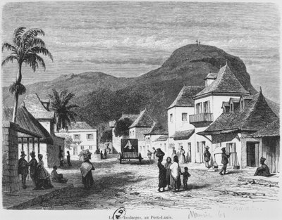 Pohled na Port Louis, rue Desforges, Mauricius, 1861 od French School
