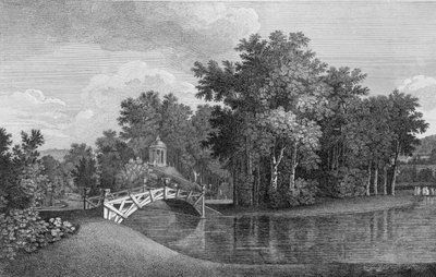 Pohled na most a Venušin chrám v zahradách ve West Wycombe, z knihy Jardins Anglo-Chinois a la Mode od George Louise le Rouge, vydané v letech 1770-87. od French School
