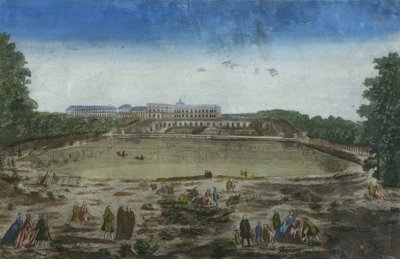 Pohled na zámek a Oranžérii z náměstí Piece deau des Suisses, Versailles, Francie od French School