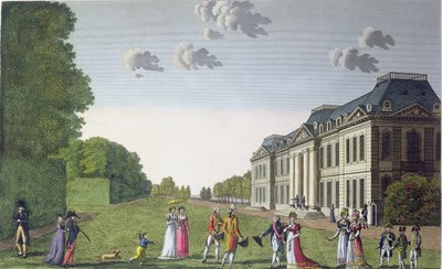 Pohled na zámek Bellevue ze zahrady, kolem roku 1820 (barevná rytina) od French School