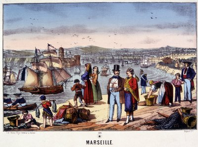 Pohled na přístav Marseille, obrázek Epinal, n.d. 19. století od French School