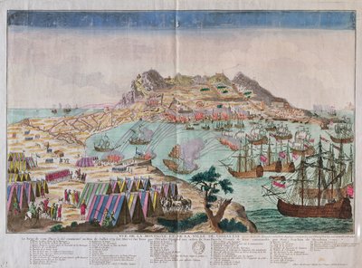 Pohled na skálu a město Gibraltaru během obléhání v roce 1779 od French School