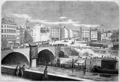 Pohled na Saint Michel Bridge (Saint-Michel), postavený v roce 1857, a Place Saint Michel (Saint-Michel) v Paříži od French School