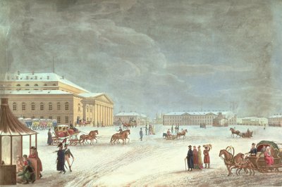 Pohled na náměstí a Velké divadlo, Petrohrad (barevné lito) od French School