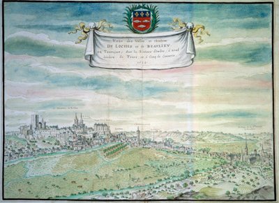 Pohled na hrad Loches Pohled na Beaulieu les Loches v Indre a Loire. Akvarel francouzské školy. 1699 Paříž, B.N. od French School