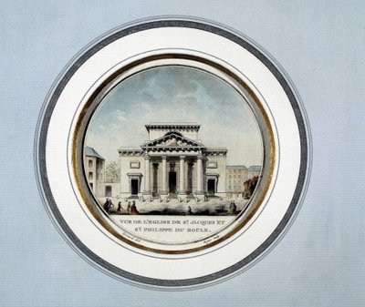Pohled na kostel Saint Jacques a Saint Philippe du Roule - litografie od French School
