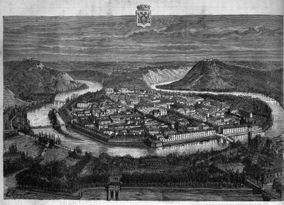 Pohled na město Besancon v Doubs. Rytina z roku 1880 v soukromé sbírce „La republique illustree“. od French School
