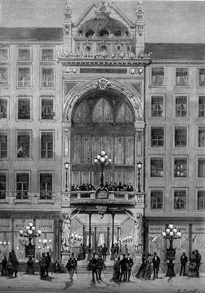 Pohled na průčelí divadla Bellecour v Lyonu, postaveného Julesem Chatronem (1831-1884) v roce 1879. Rytina v „“ Le Monde Illustré““ č. 1176 z 11. října od French School