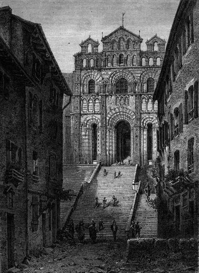 Pohled na průčelí Cathedrale Notre Dame du Puy en Velay (Puy-en-Velay), Haute Loire (43) od French School