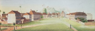 Pohled na pěchotní kasárna v Cayenne, Francouzská Guyana, c. 1840 (wc na papíře) od French School