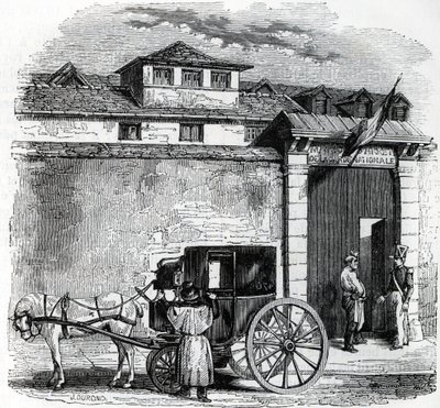 Pohled na starý zatýkací dům Národní gardy známý jako Hotel des Beans v Paříži (vězení národní gardy v Paříži) od French School