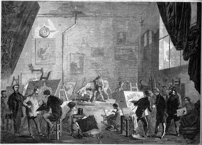 Pohled do ateliéru malíře Gustava Courbeta (1819-1877), rue Notre Dame des Champs v Paříži od French School